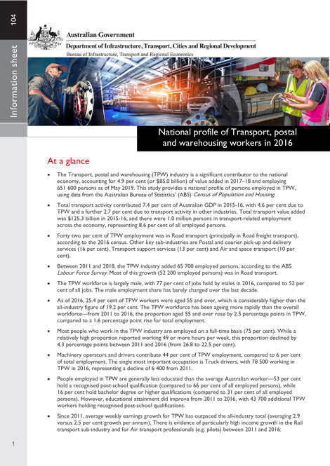 National profile of Transport, postal and warehousing workers in 2016