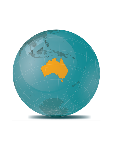 blue globe with orange Australia and longitude and latitude lines