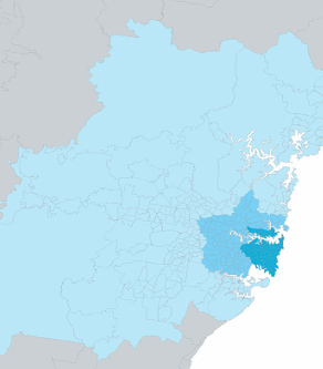 Map of city rings of Sydney