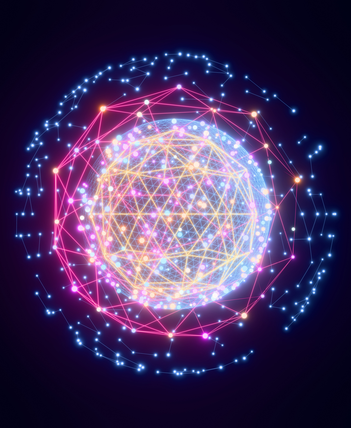spherical network of lights in 3 main layers
