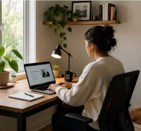 Working from home at desk