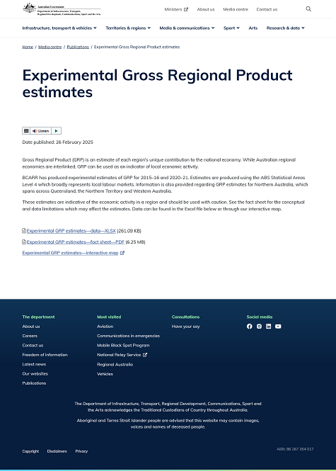 Experimental Gross Regional Product estimates 