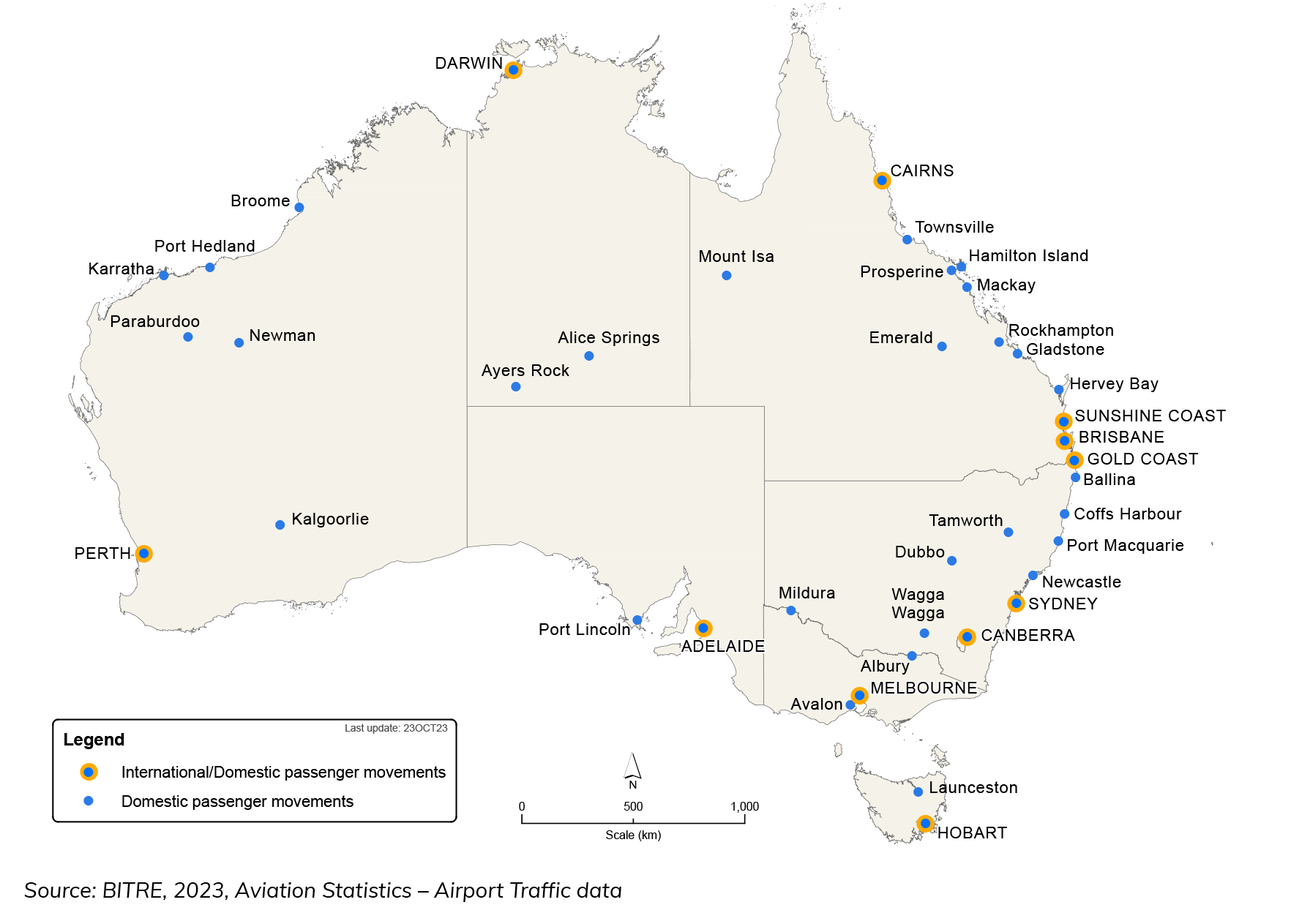 Figure 1 Australia's top 40 airports in 2022-23, passengers