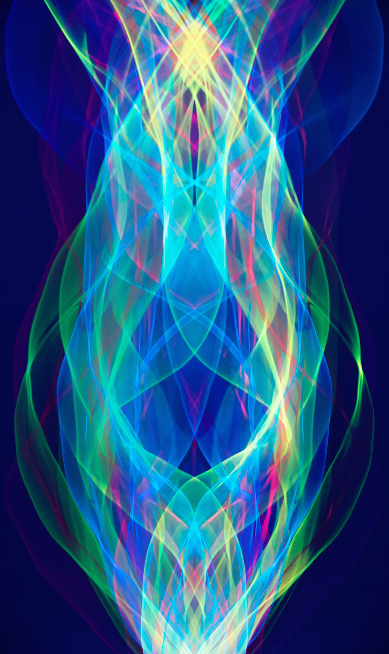 Bundle of intertwining light waves representing broadband