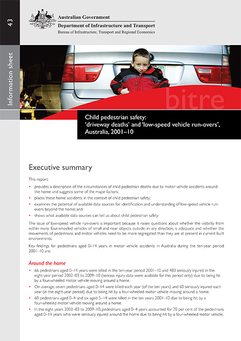 Child pedestrian safety: ‘driveway deaths’ and ‘low-speed vehicle run-overs’, Australia, 2001–10