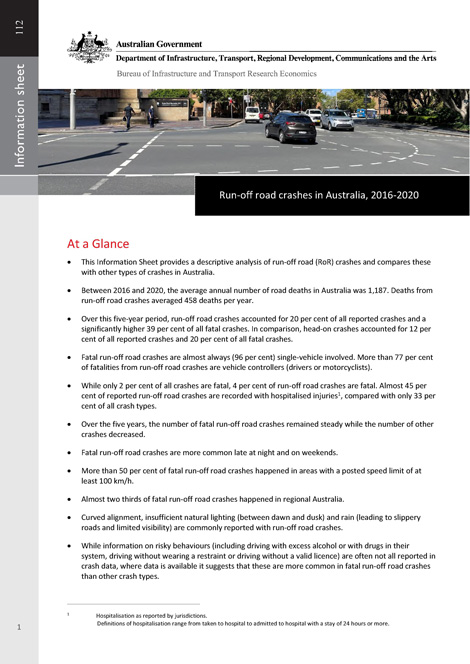 Run-off road crashes in Australia, 2016-2020