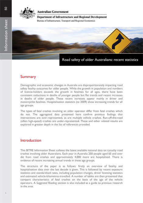 Road safety of older Australians: recent statistics cover graphic