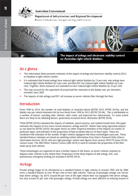 The impact of airbags and electronic stability control on Australian light vehicle fatalities