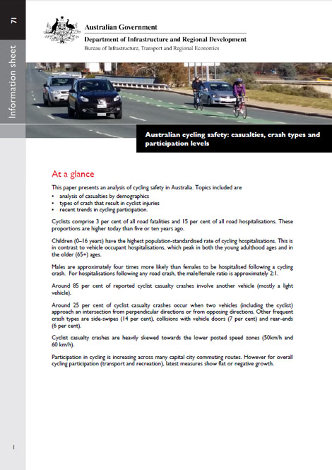 Australian cycling safety report cover image