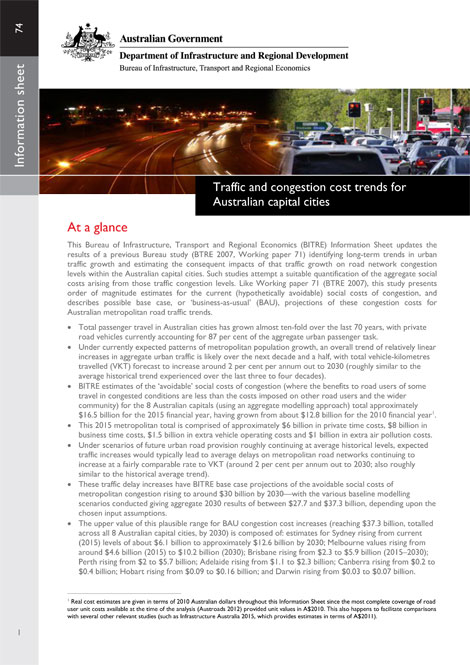 Traffic and congestion cost trends for Australian capital cities