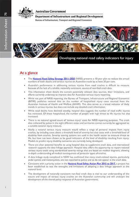Developing national road safety indicators for injury